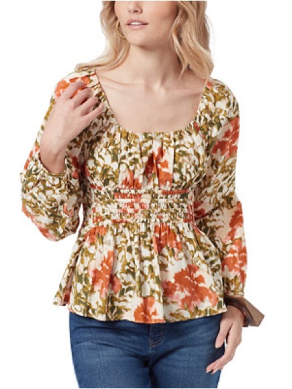 Sam Edelman Cilian cotton multicolor smocked bustier floral long sleeve blouse M
